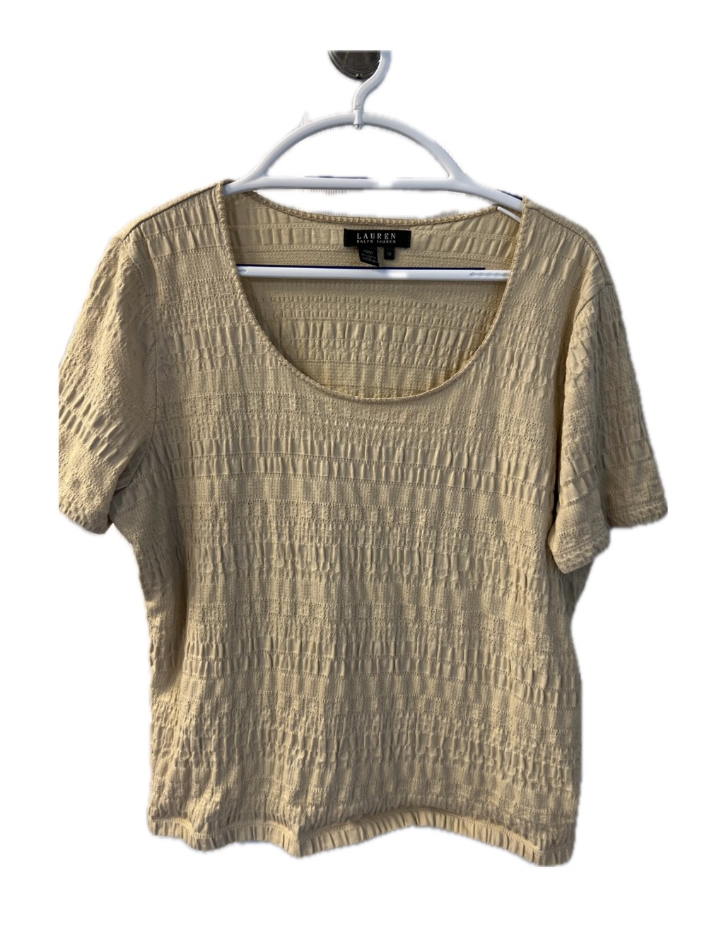 Ralph Lauren Cream Short Sleeve Textured Scoop Neck Top